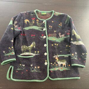 Womens Geiger Wool Farm Animals Sweater Cardigan Jacket Size 40 / Medium